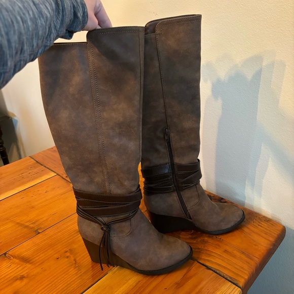 Y2K Rampage Sophie Boots Wedges Knee High Tall Sz 8 Fall Winter Womens - Picture 4 of 9